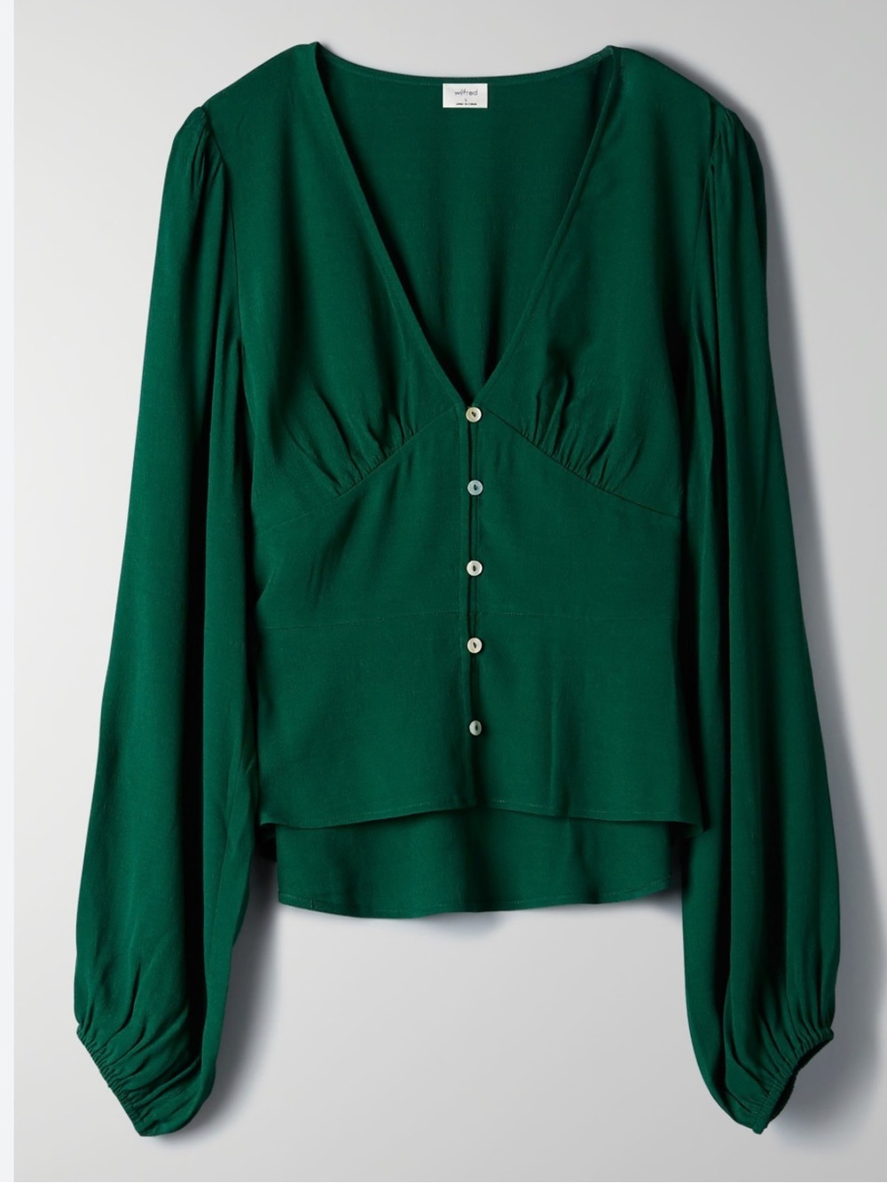 NEW Wilfred Prairie Blouse Front Button Boho Vneck Forest Green NWOT